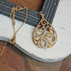 Vintage PAJ Stamped Gold Silver Swirl Ornate Necklace 17"